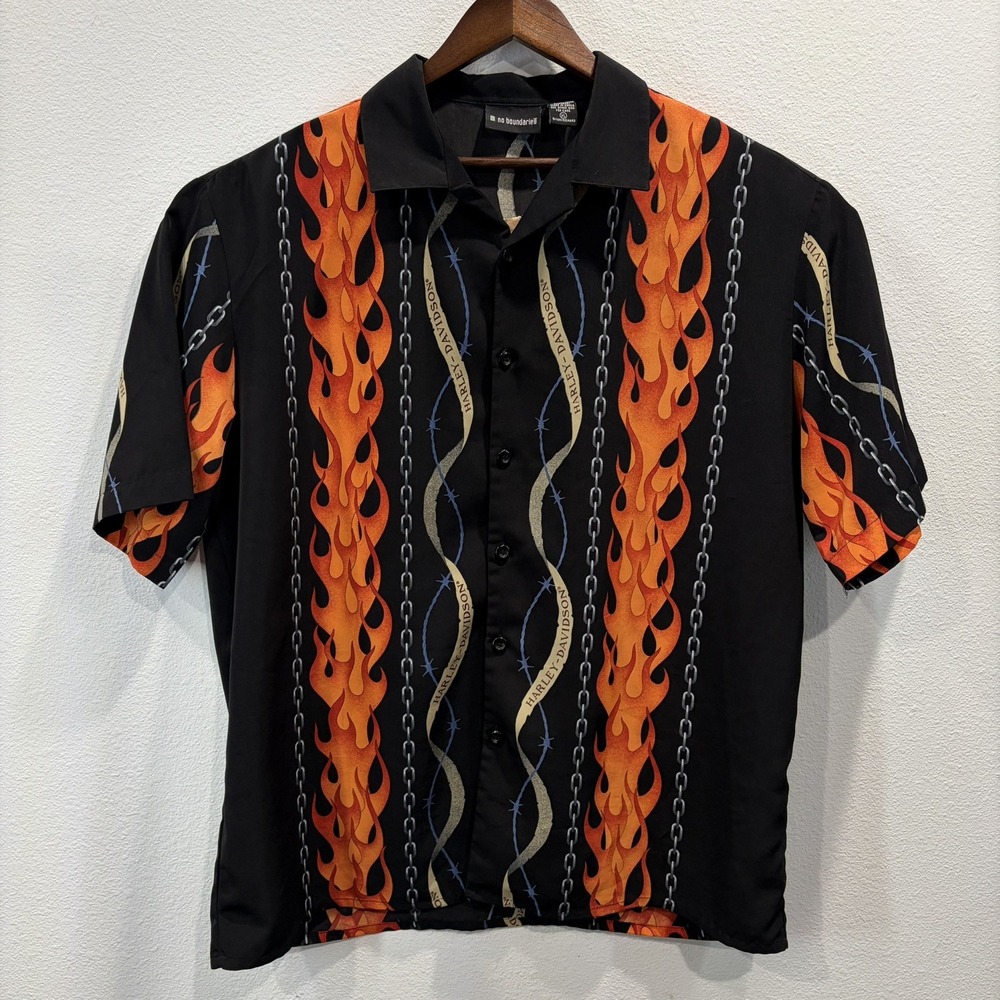 Vintage Y2K No Boundaries XL Harley Davidson Shirt All Over Print Streetwear